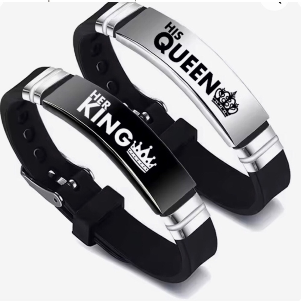 His Queen / Her King Silicone Couple Bracelets - Black and Silver